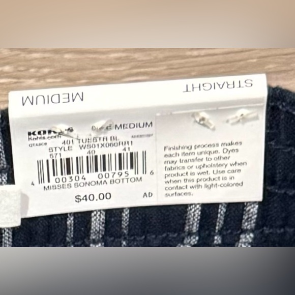 Sonoma Navy & Silver Striped Straight Leg Mid Rise Pants Size M New With Tags - Picture 16 of 16